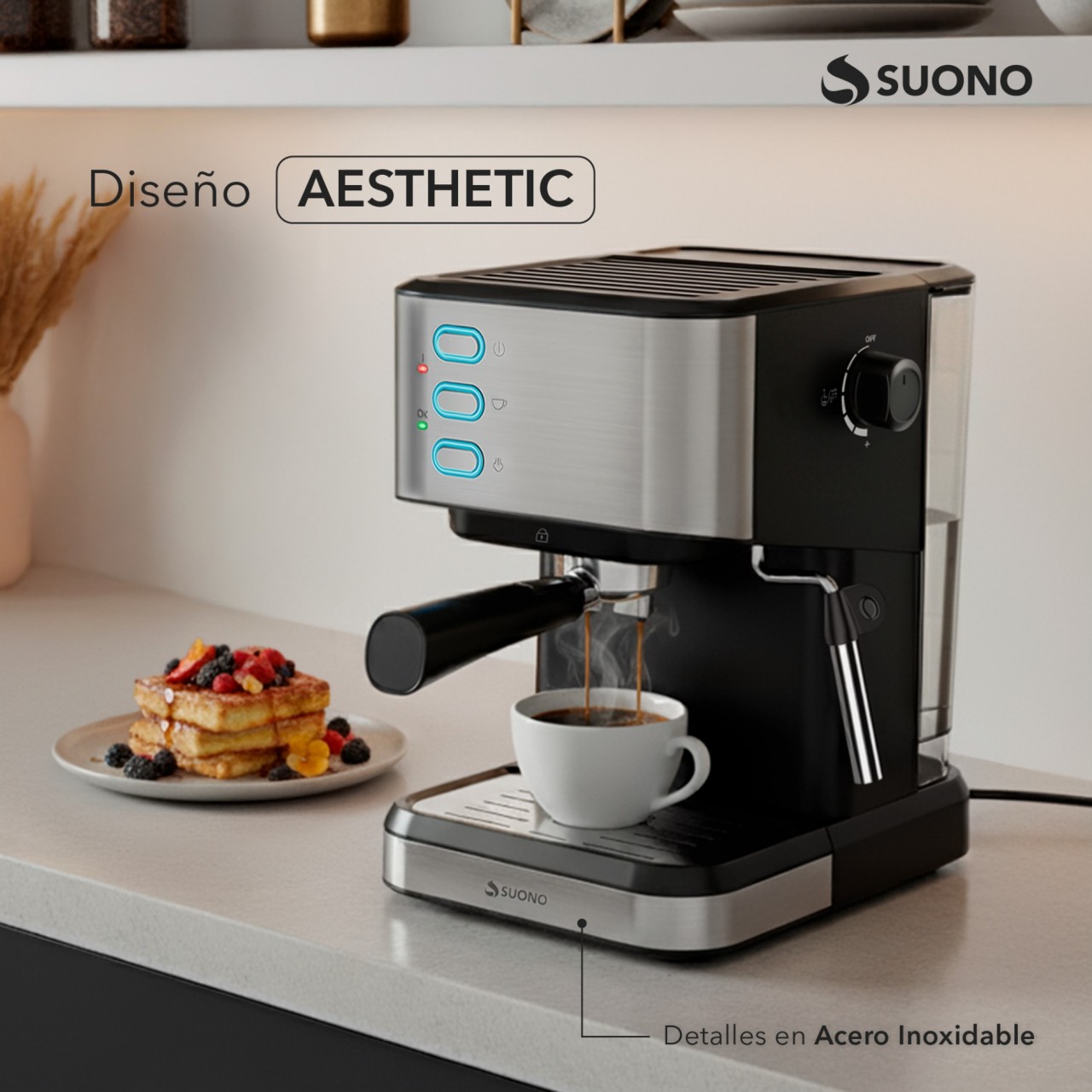 Cafetera Espresso Suono 20 Bar Con Vaporizador Acero