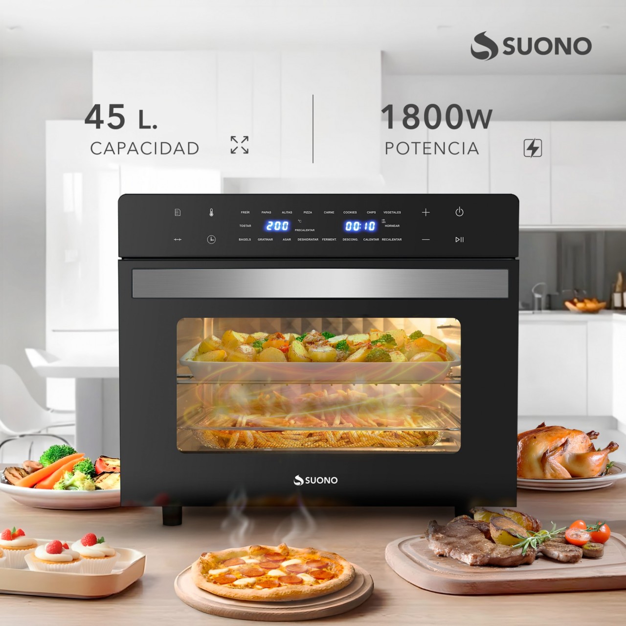 Horno Air Fryer Suono 45L Digital Negro