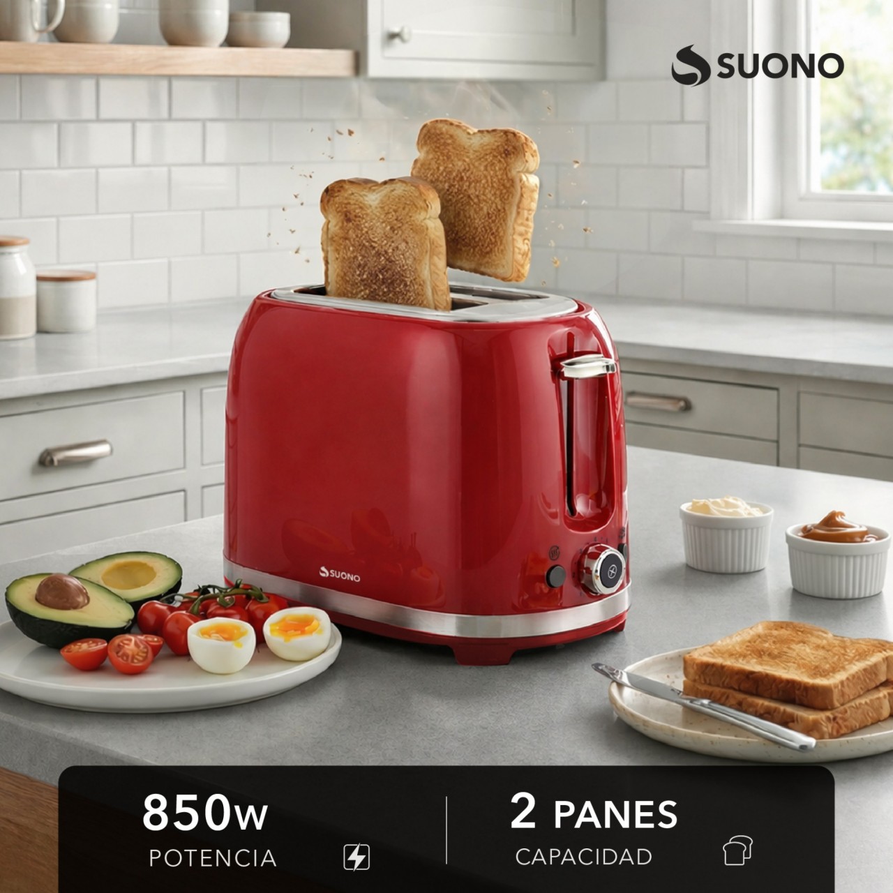 Tostadora Retro 2 Panes 850W Rojo