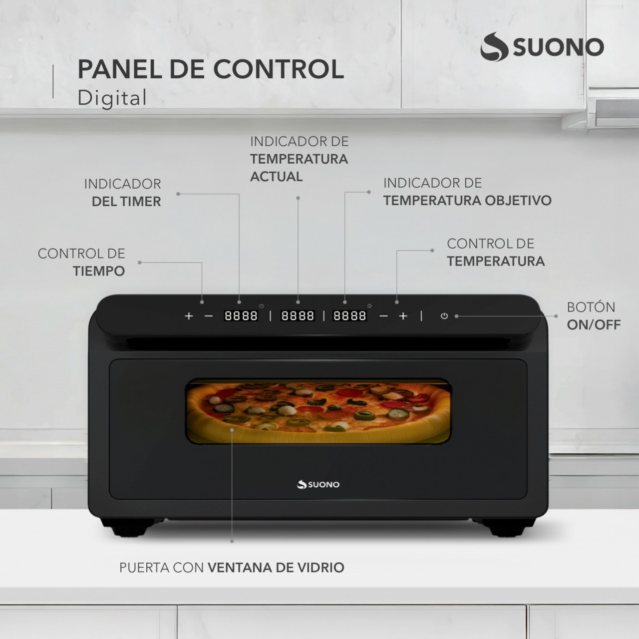 Horno Air Fryer Pizzero Suono Napoli 32 Cm Acero