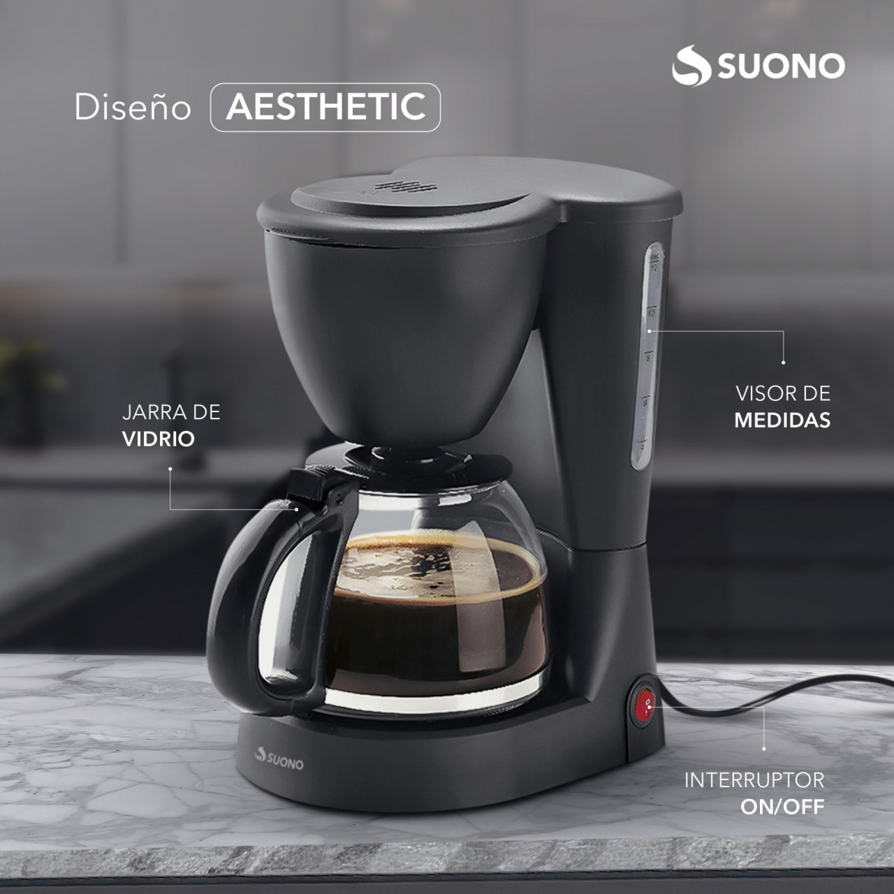 Cafetera De Filtro Eléctric 12 Tazas 1200Ml Semiautomática Negro