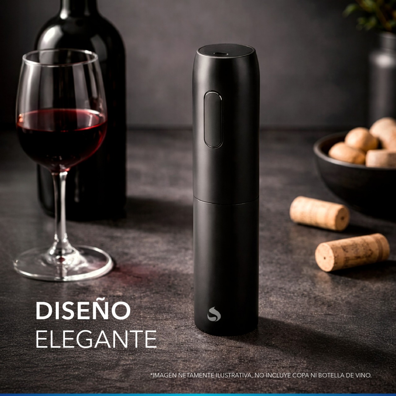 Sacacorcho Eléctrico Recargable Usb Negro