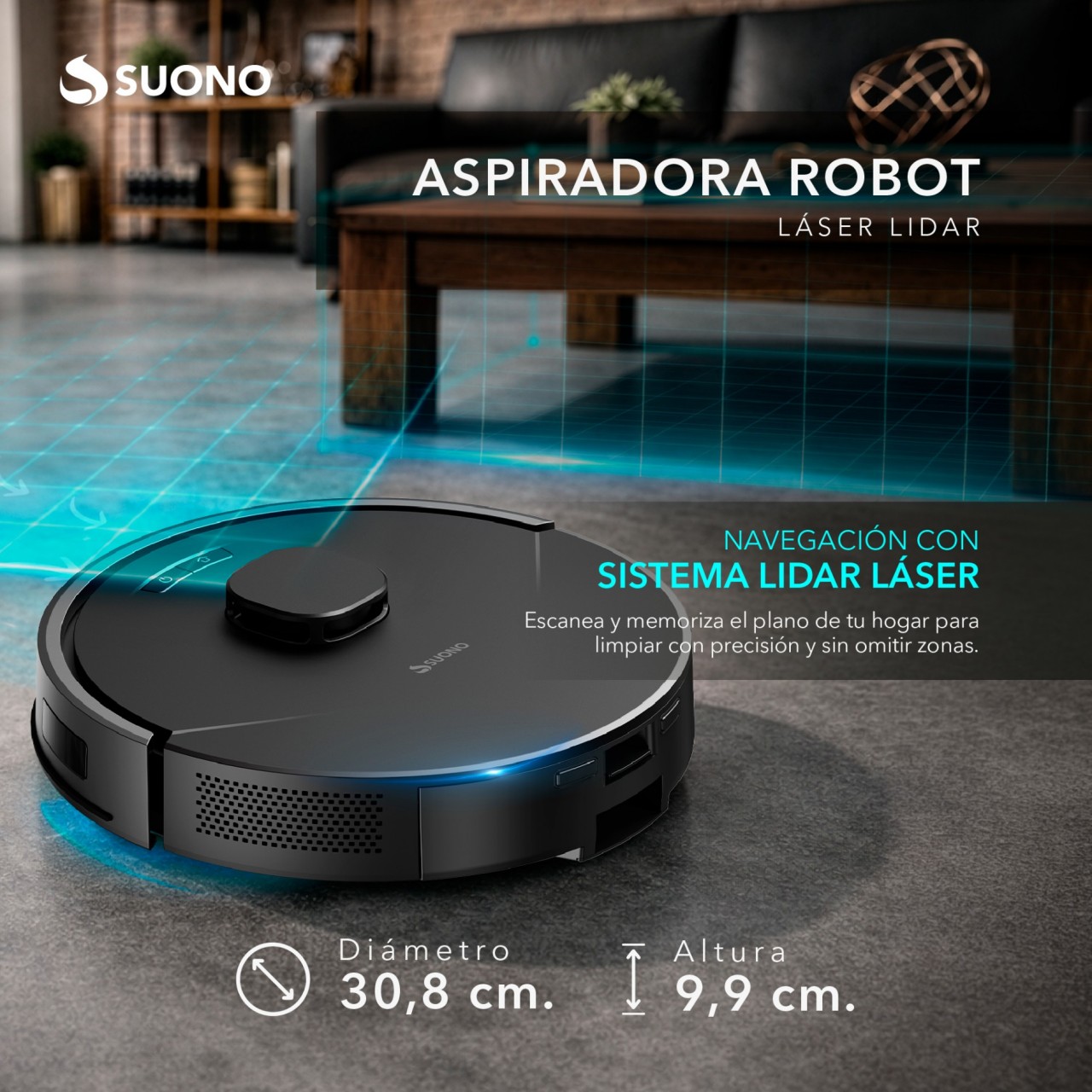 Aspiradora Robot Láser 8000Pa Lidar Negro