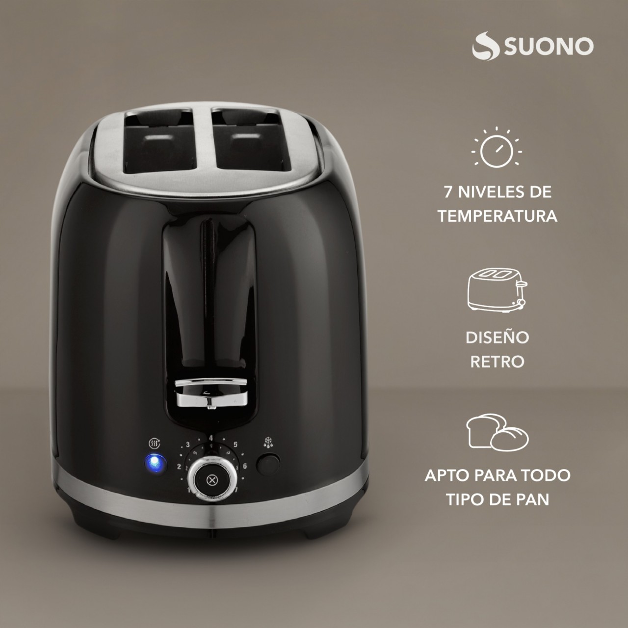 Tostadora Retro 2 Panes 850W Negro