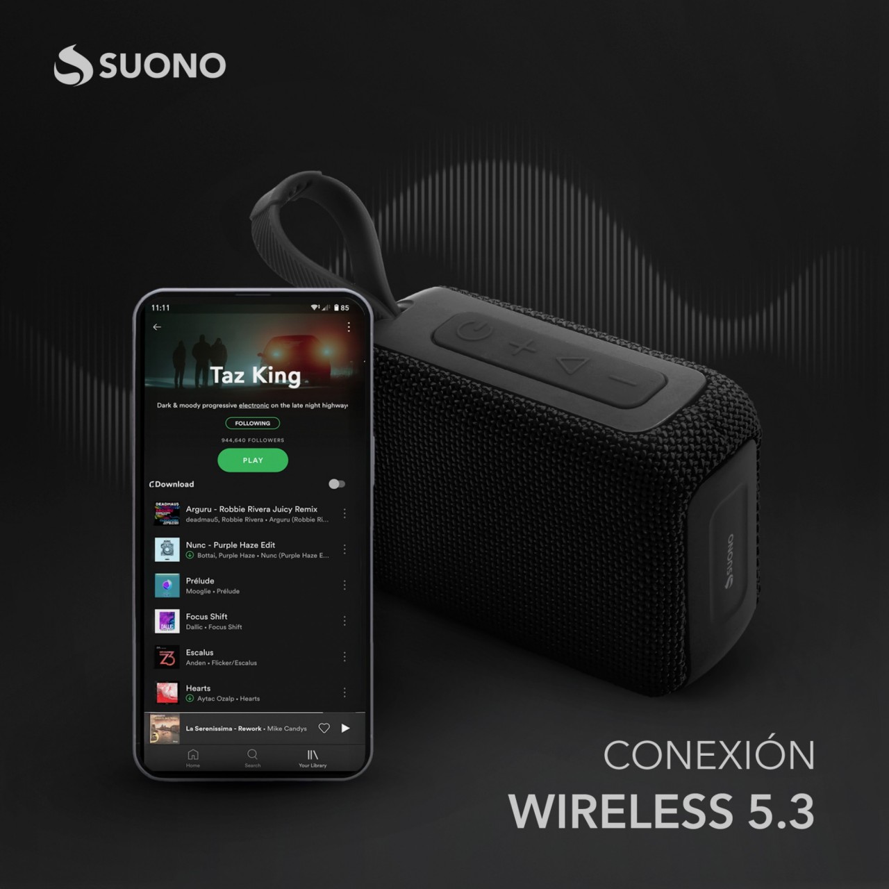 Parlante Suono 5.3 TWS IPX4 NEGRO