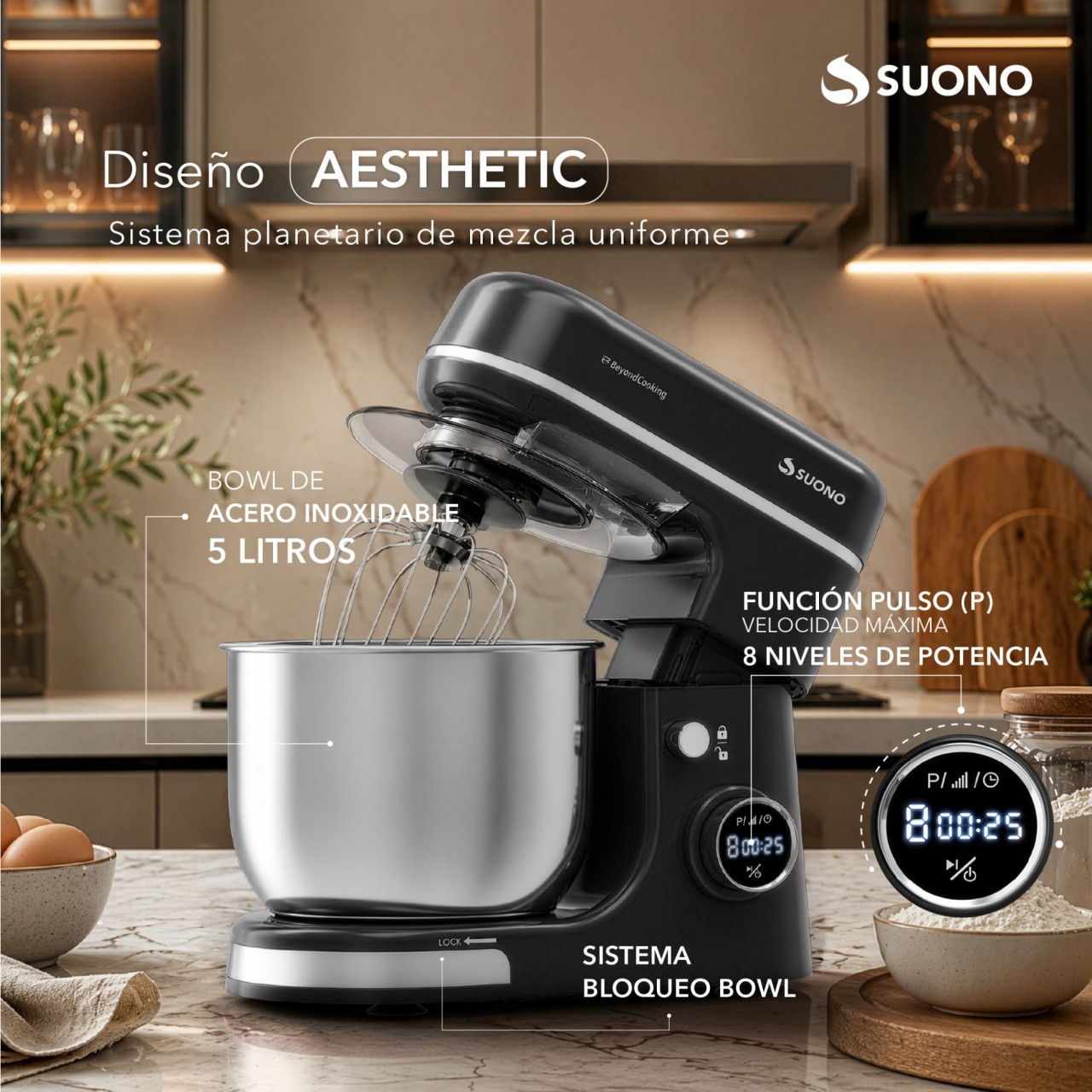 Batidora Planetaria Digital 1300W Negro