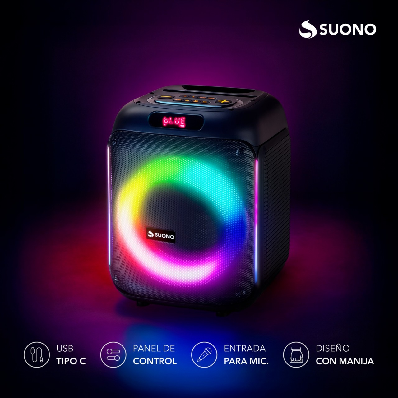 Parlante Bluetooth Suono 6.5" Rgb Negro