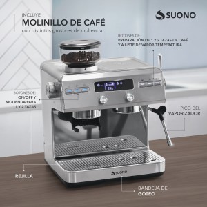 Cafetera Espresso Atelier Suono Con Molinillo Acero