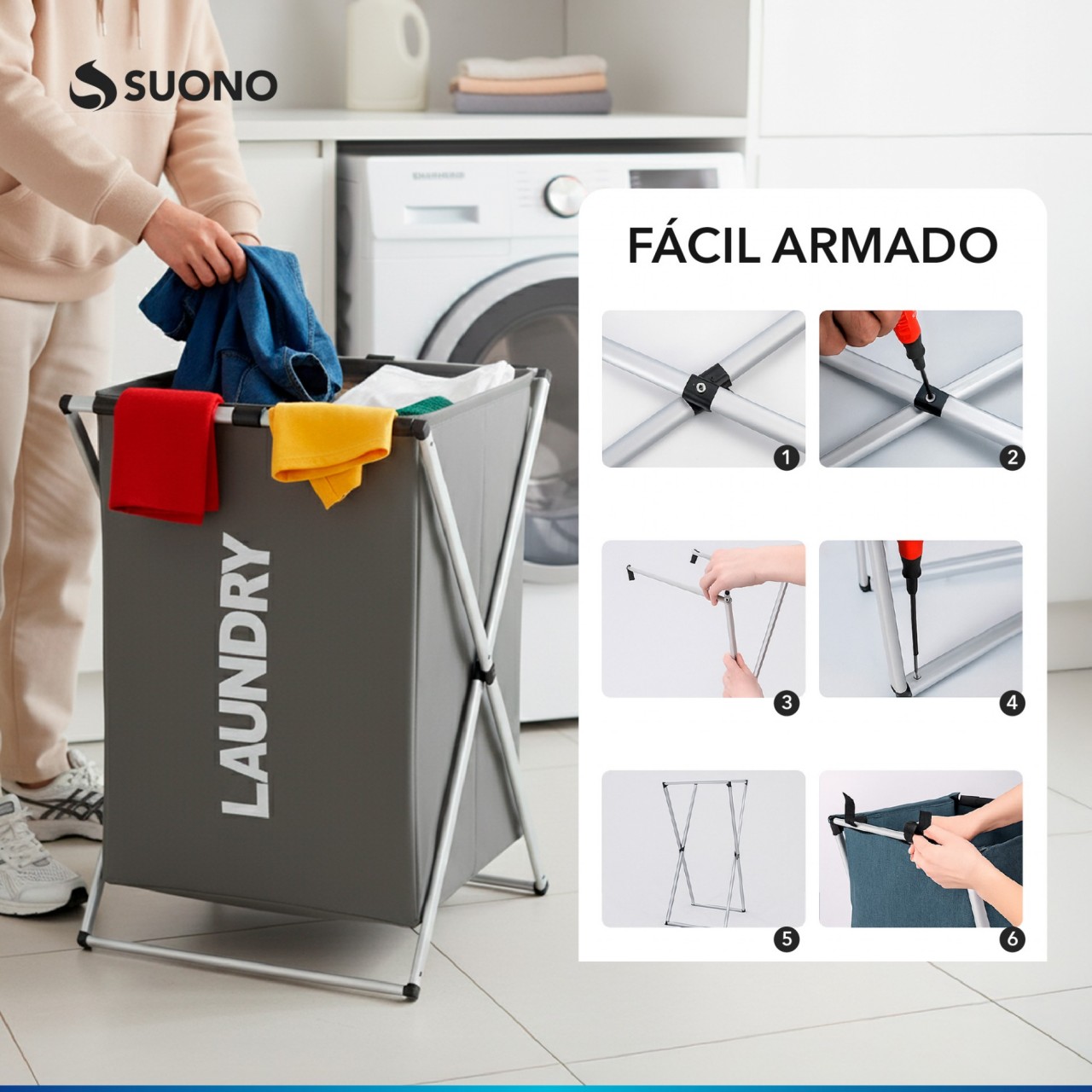 Cesto Organizador Para Ropa Gris