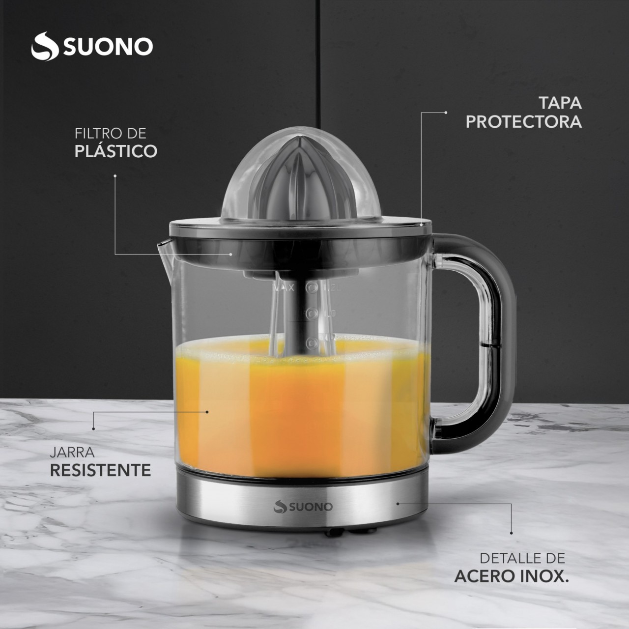 Exprimidor Eléctrico Suono 1.2L 40W Acero