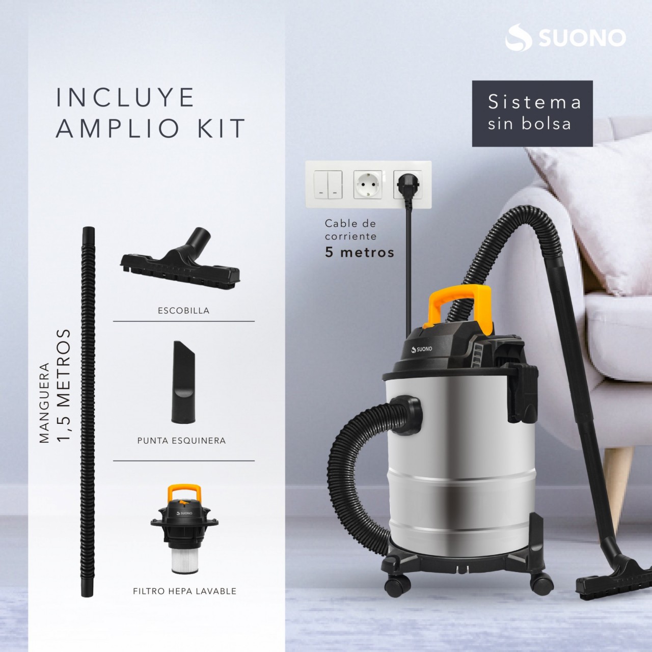 ASPIR. INDUST. 1300W 15L HEPA ACERO