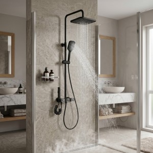 Ducha Con Rociador Superior Negro