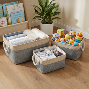 Set Canastos Organizadores Tela X3 Gris