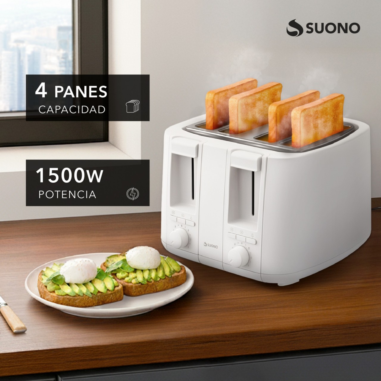 Tostadora Eléctrica 4 Rebanadas Blanco