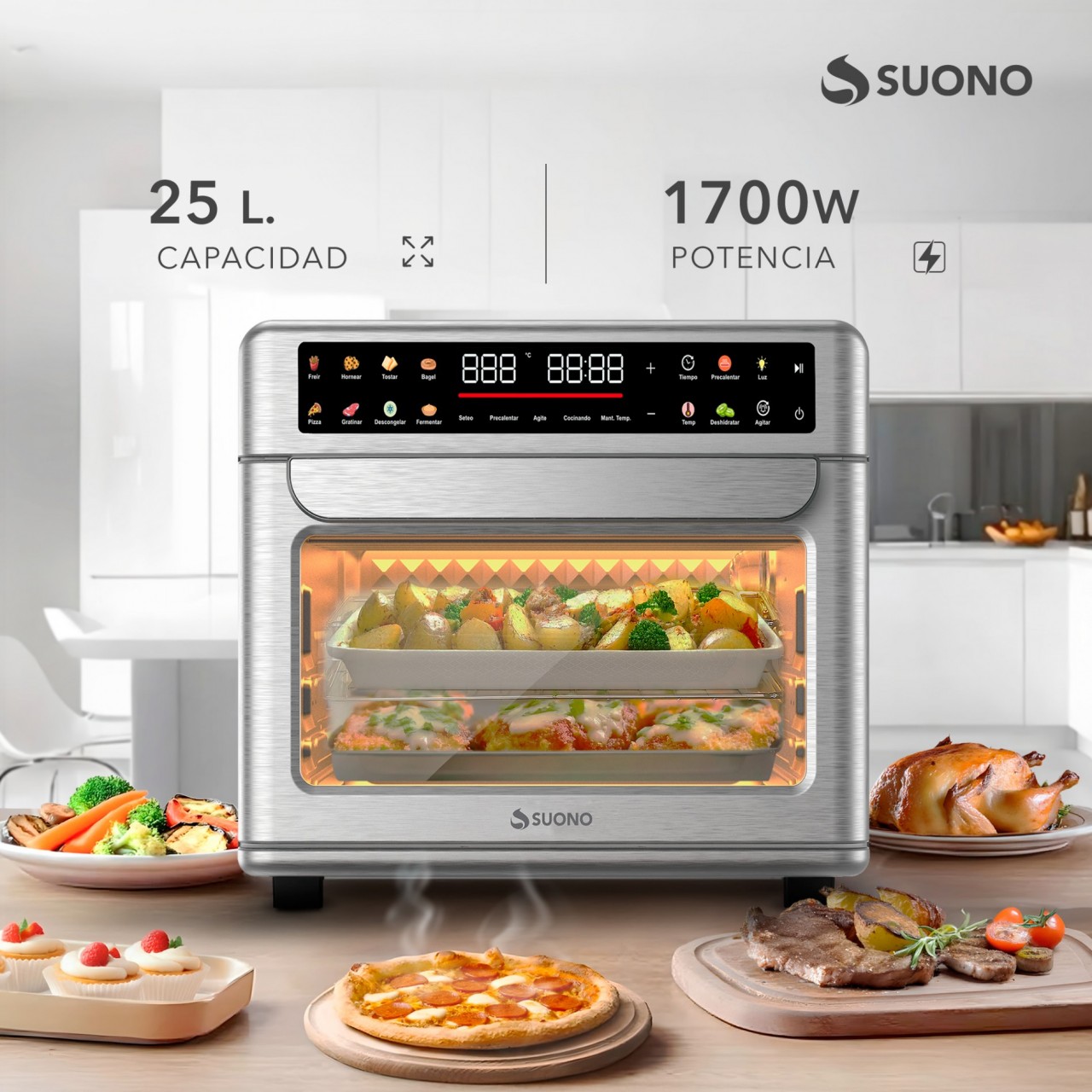 Horno Air Fryer Suono 25L Digital 1700W Acero
