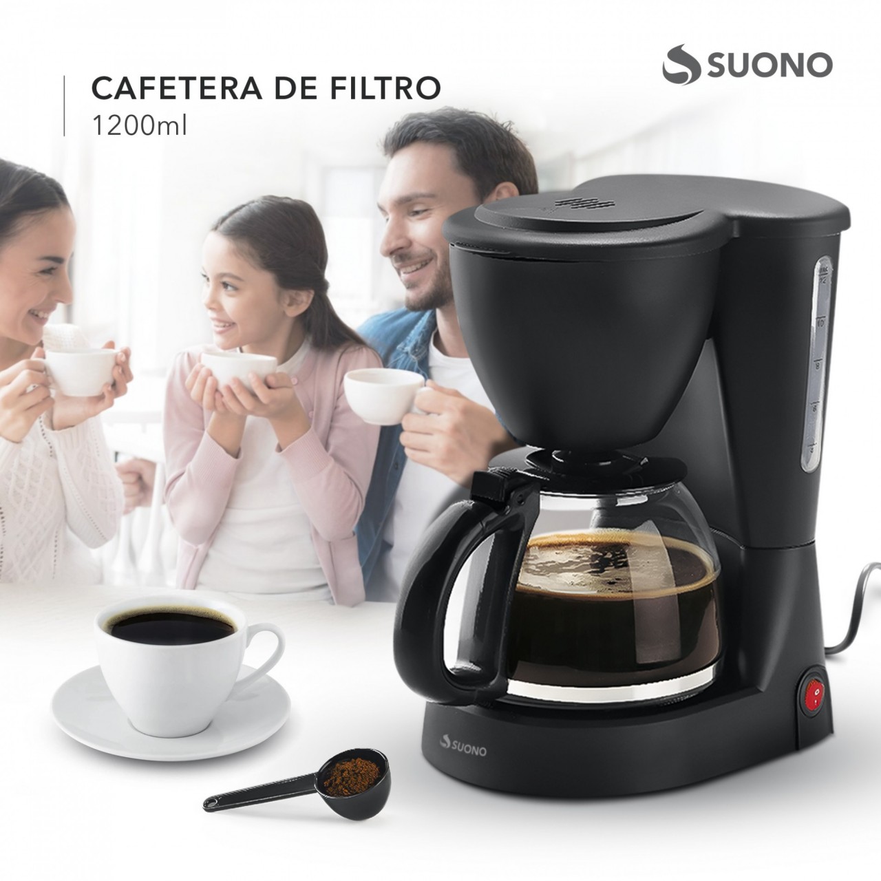 Cafetera De Filtro Eléctric 12 Tazas 1200Ml Semiautomática Negro