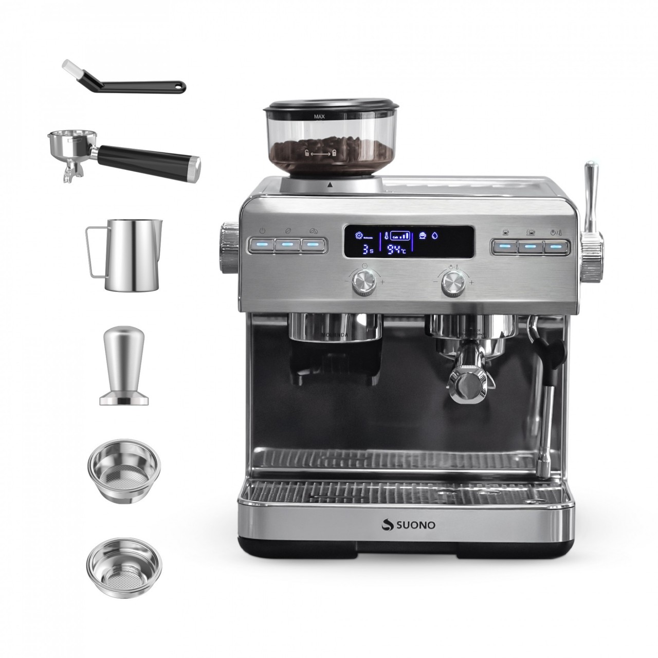 Cafetera Espresso Atelier Suono Con Molinillo Acero