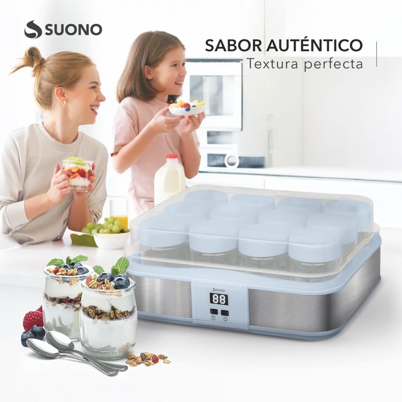 Yogurtera Eléctrica 12 Vasos Celeste