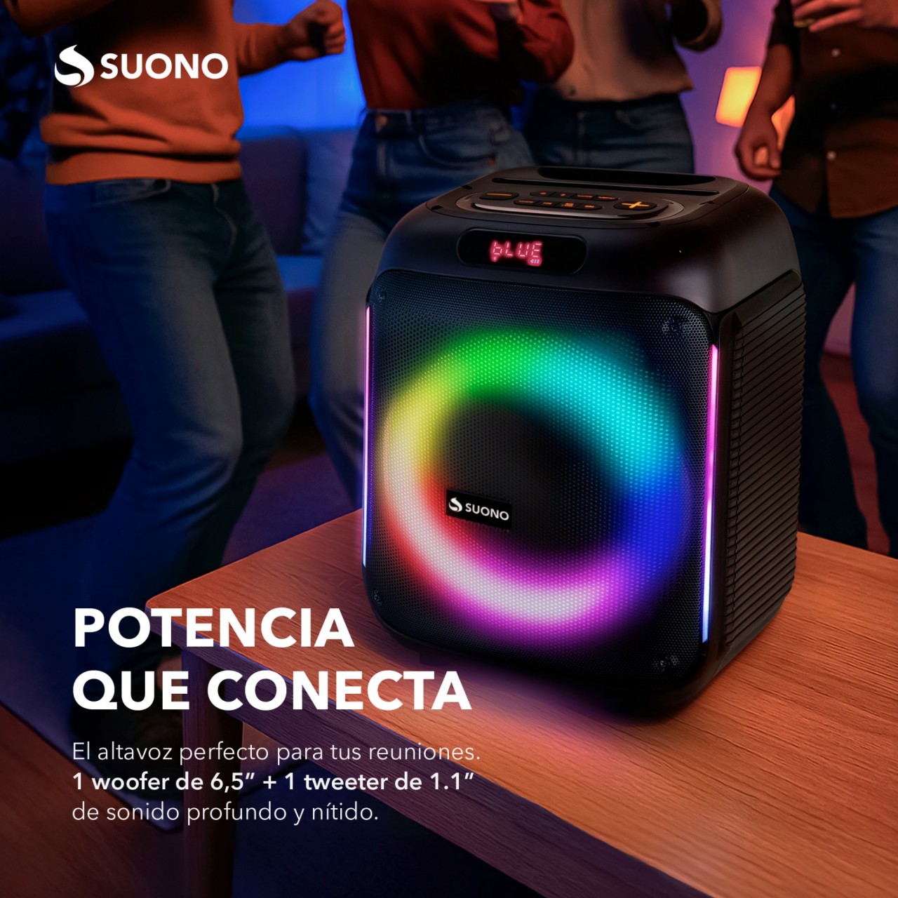 Parlante Bluetooth Suono 6.5" Rgb Negro