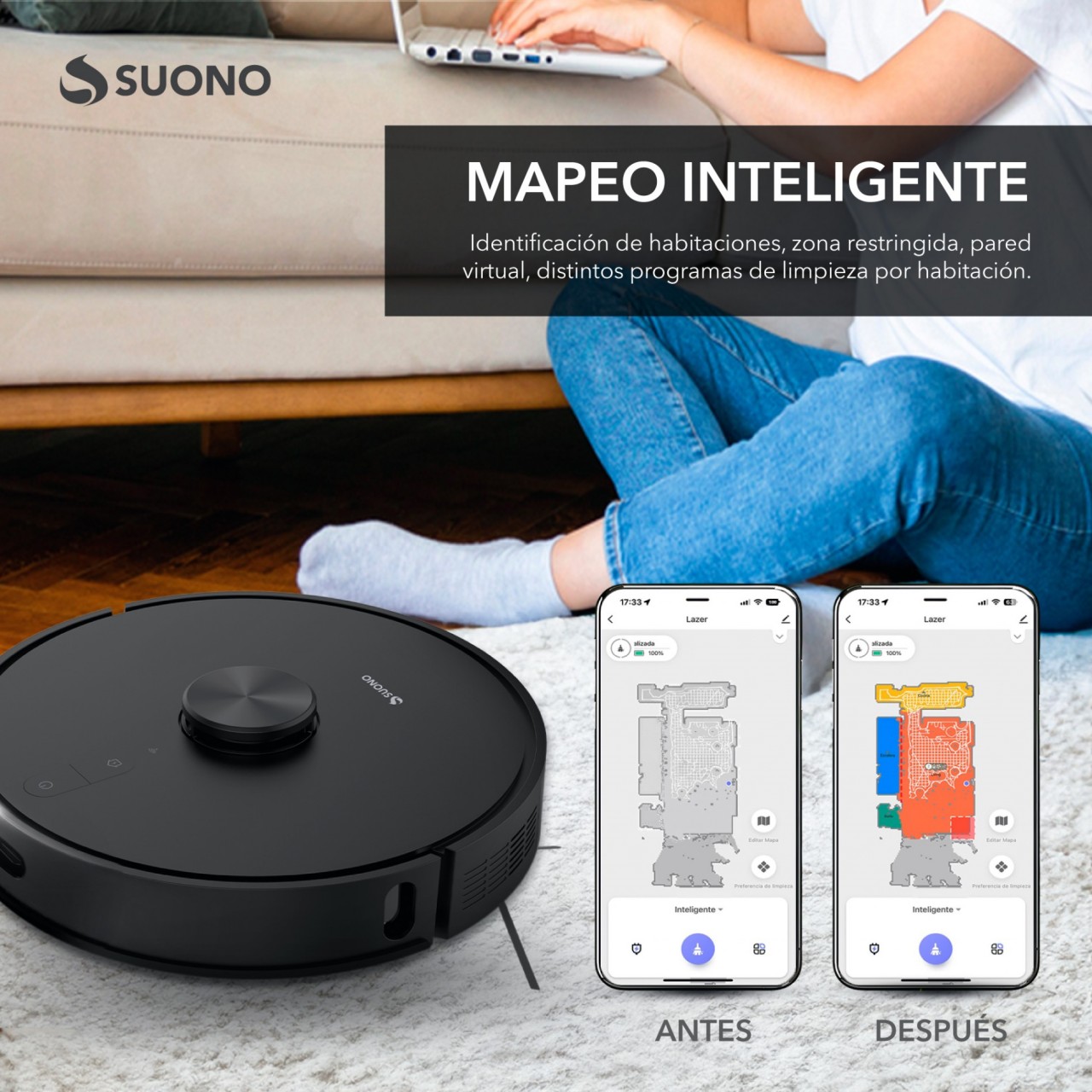 Aspiradora Robot Suono Láser Plus Negro