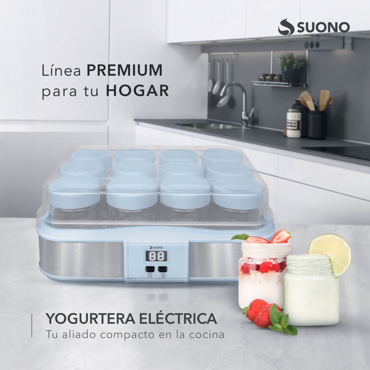 Yogurtera Eléctrica 12 Vasos Celeste