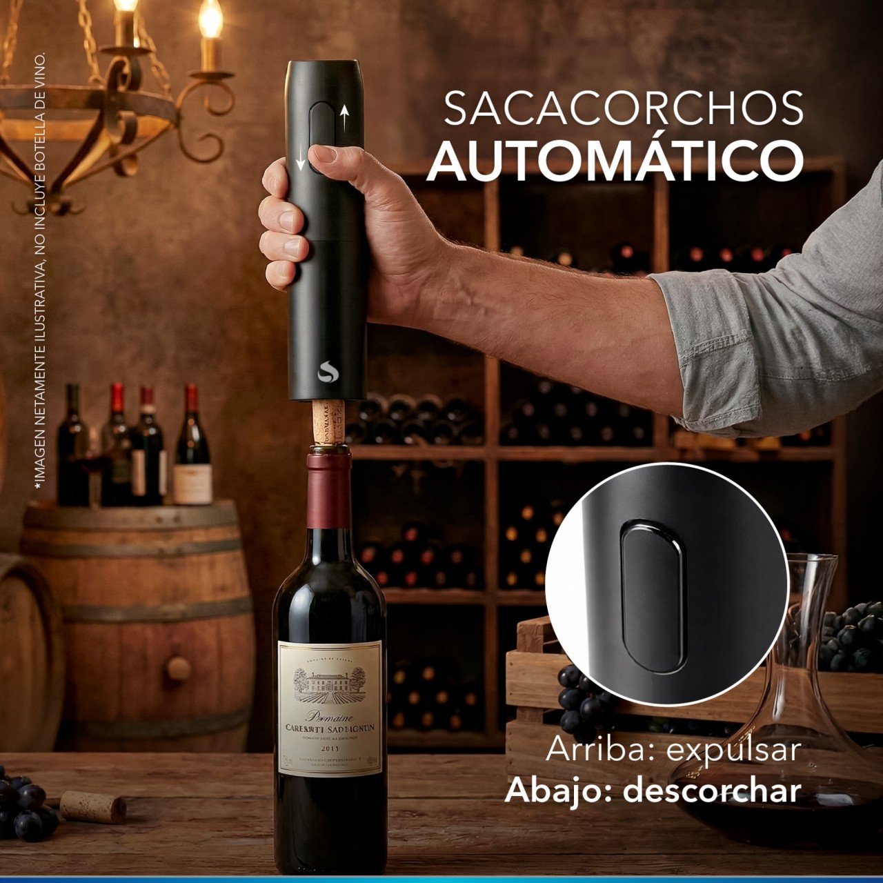 Sacacorcho Eléctrico Recargable Usb Negro