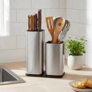 Escurridor Doble Utensillos Plateado