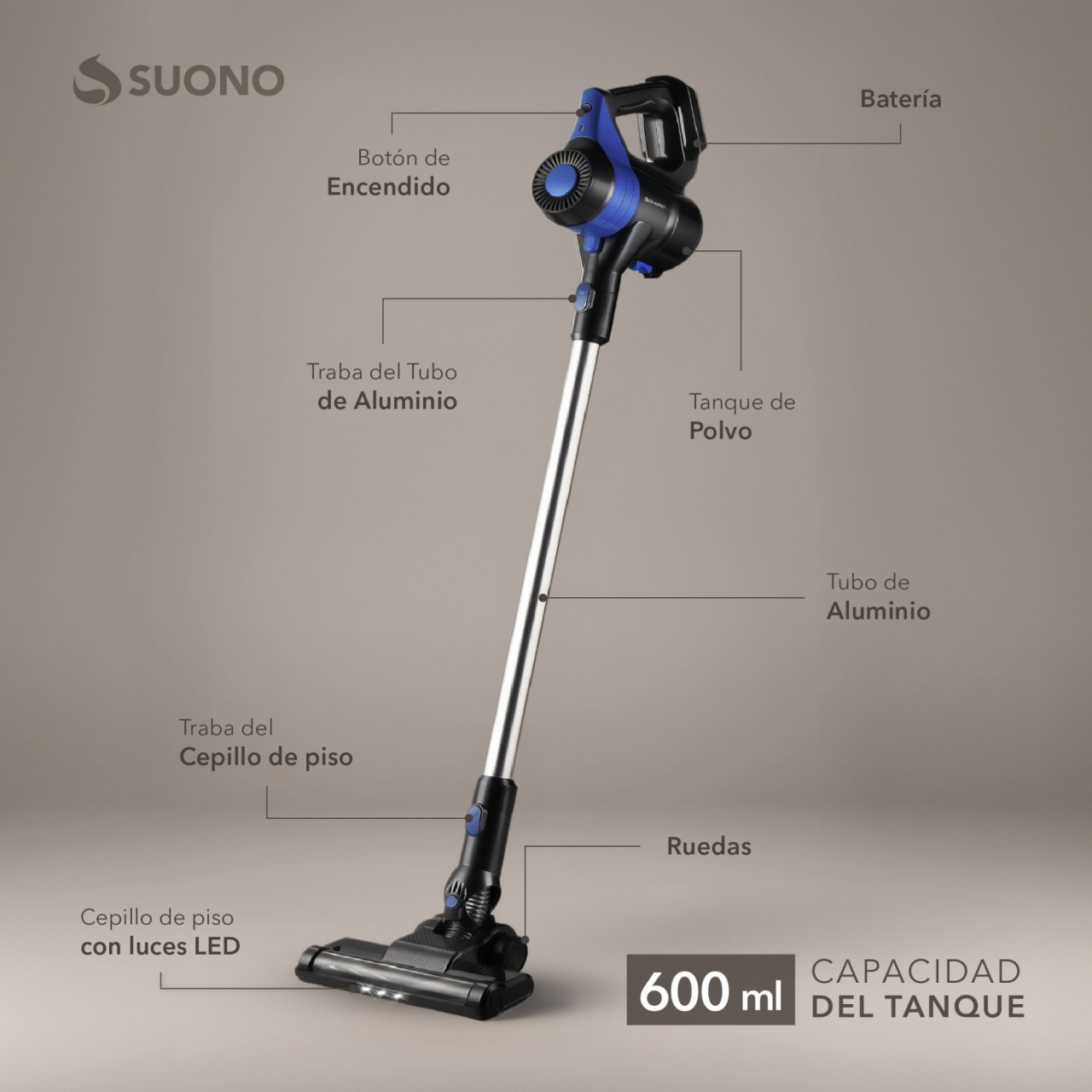 Aspiradora Vertical Inalámbrica 120W Negro