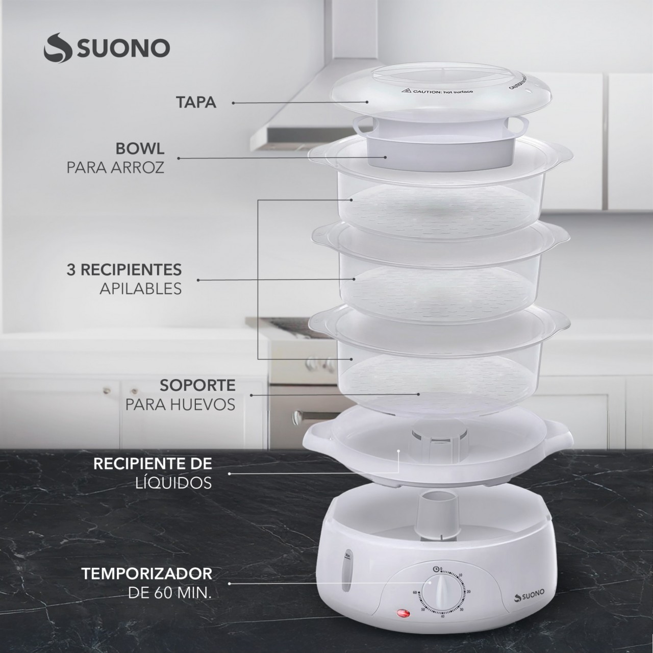 Vaporera Eléctrica De Alimentos Blanco