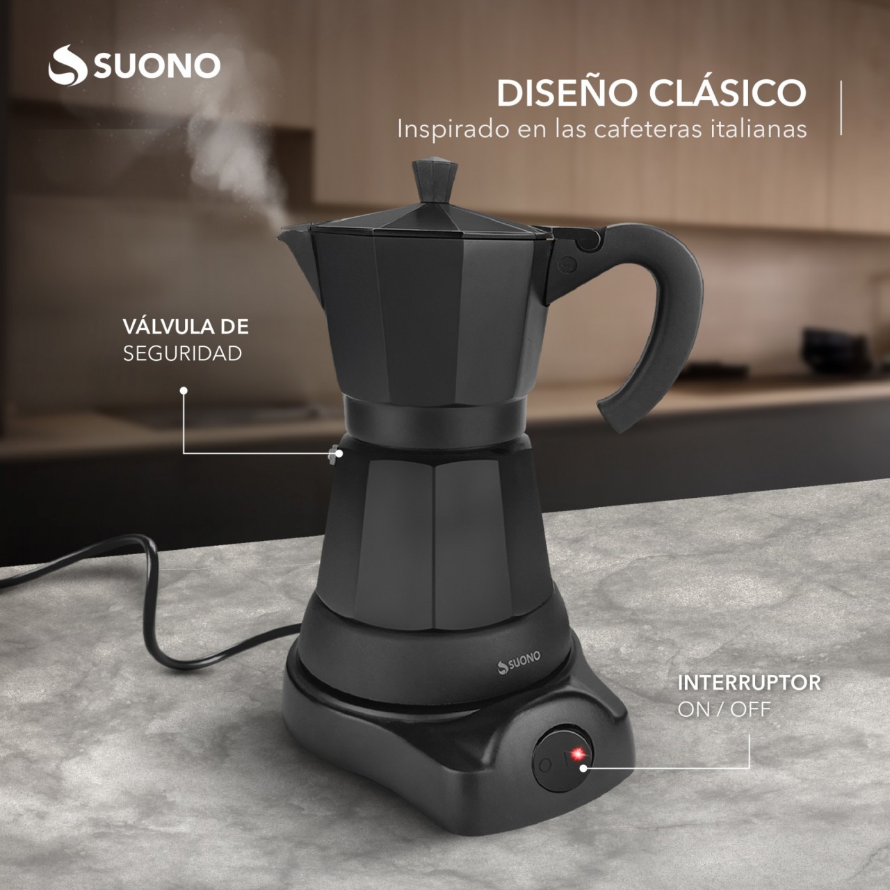 Cafetera Italiana Elec 6 Tazas NEGRO