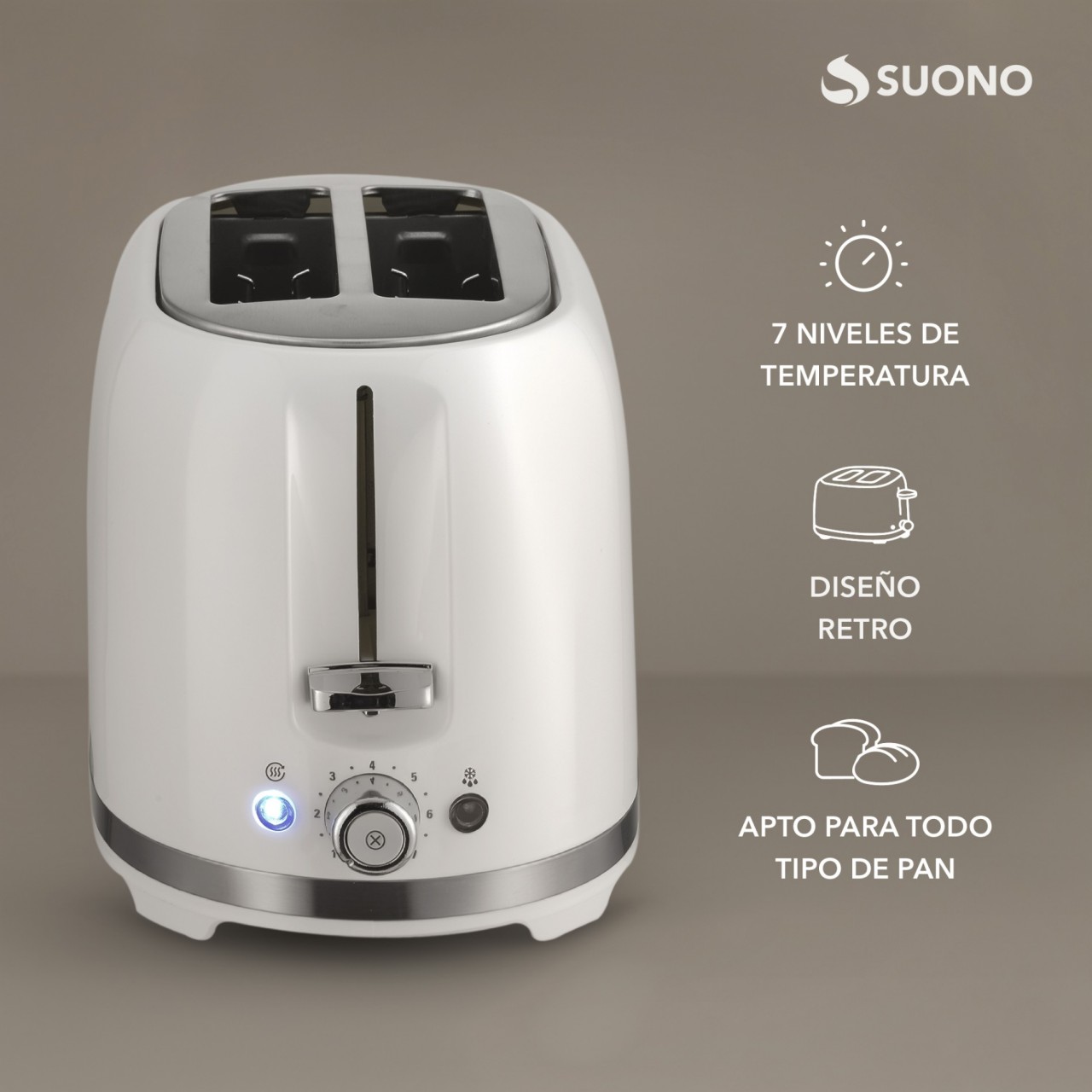 Tostadora Retro 2 Panes 850W Blanco