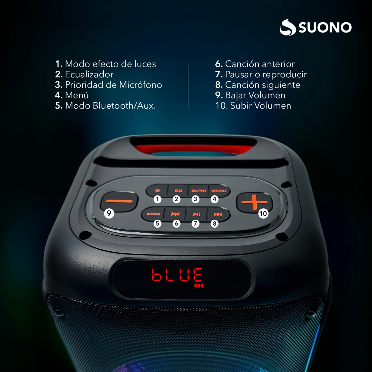 Parlante Bluetooth Suono 6.5" Rgb Negro