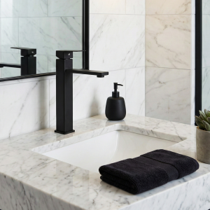 Griferia De Baño Alta Cuadrada Negro