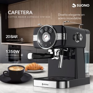 Cafetera Espresso Vintage Suono 1.5L Negro