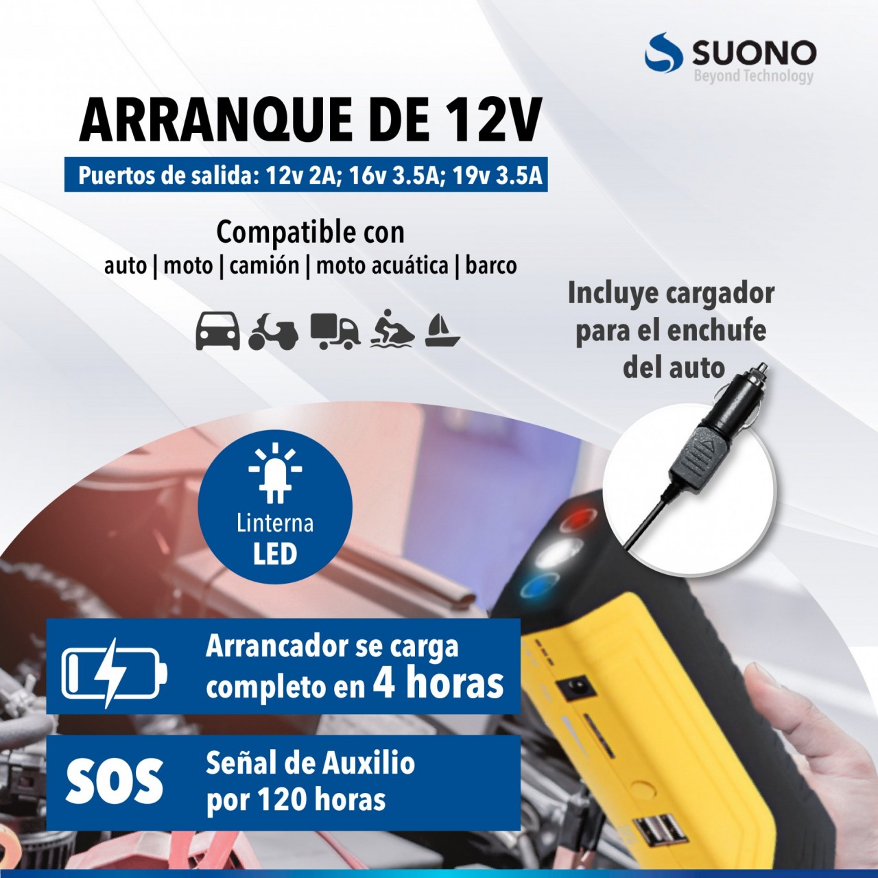 Arrancador Y Cargador De Batería Portátil