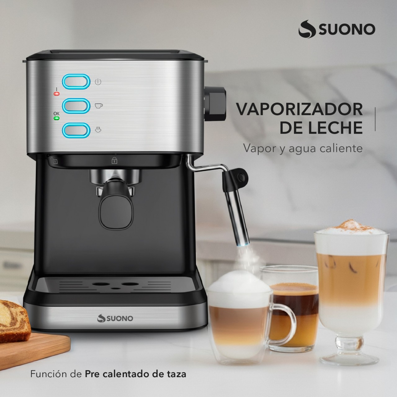 Cafetera Espresso Suono 20 Bar Con Vaporizador Acero