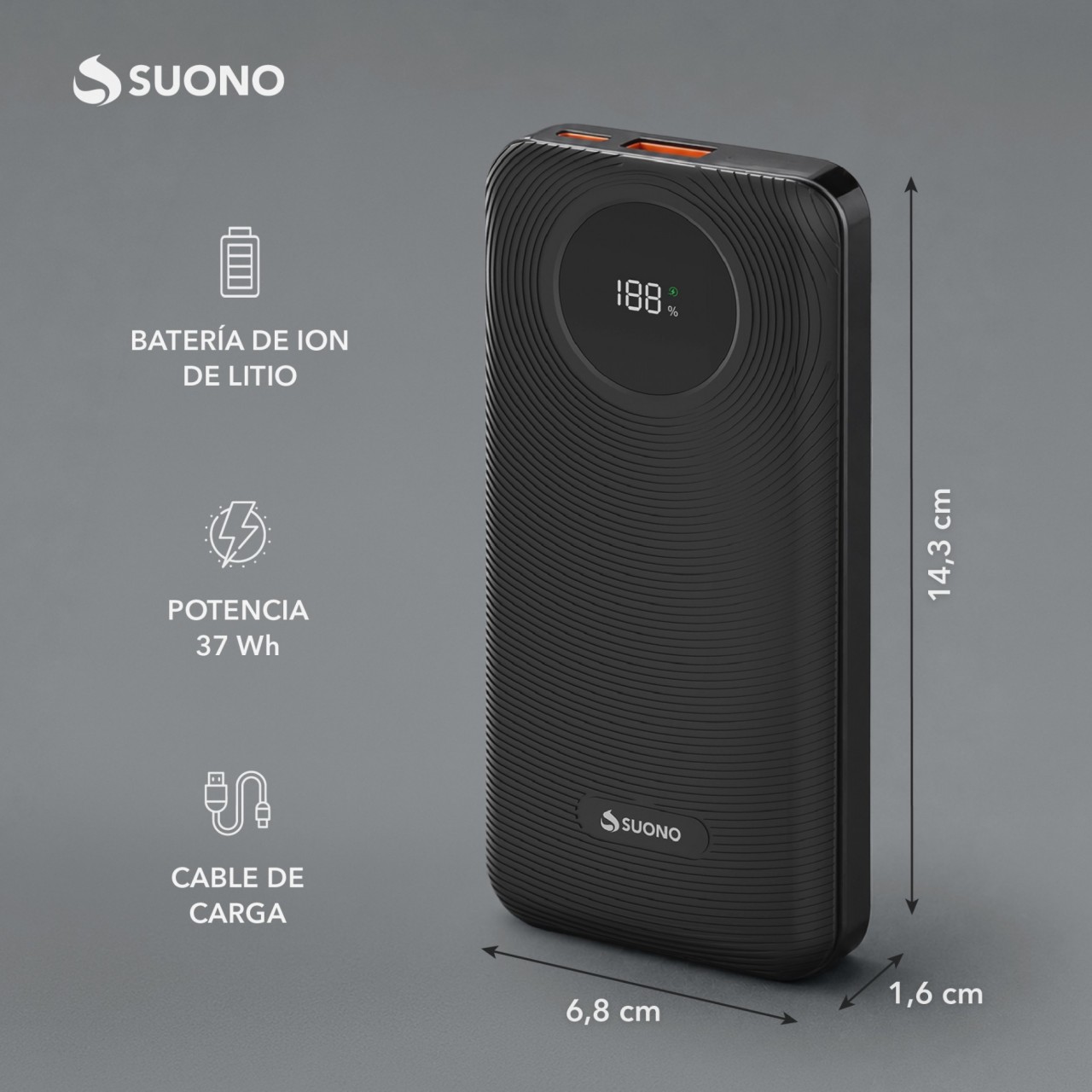 Power Bank 10000Mah Pd52 Negro