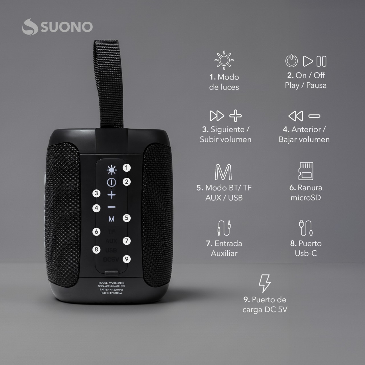 PARLANTE 1200mAh 5W NEGRO