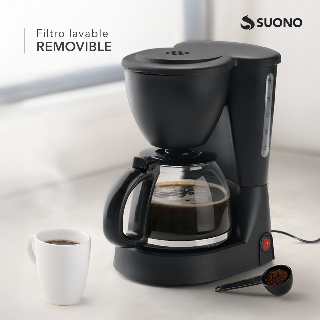Cafetera De Filtro Eléctric 12 Tazas 1200Ml Semiautomática Negro