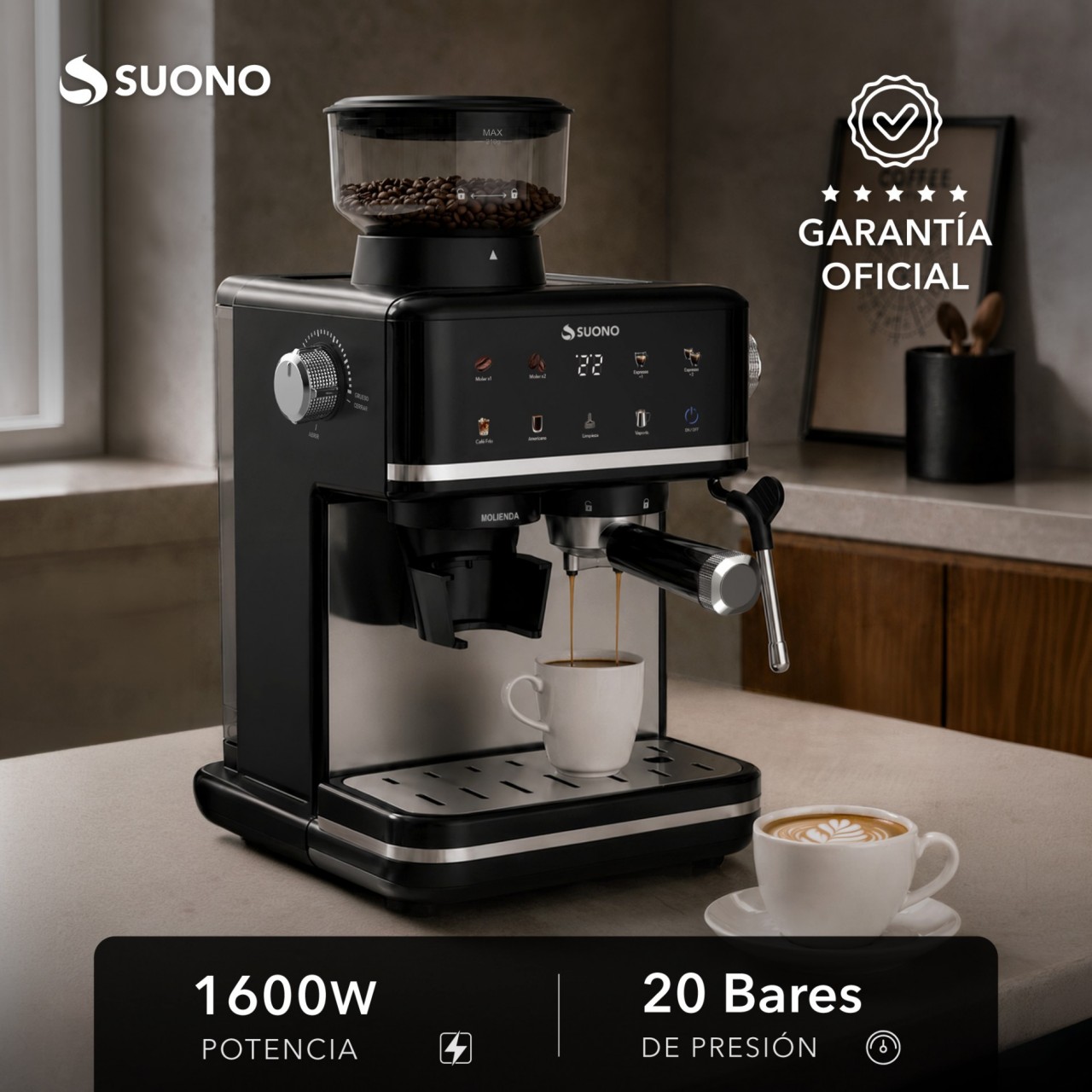 Cafetera Espresso Atelier Quot Con Molinillo Acero