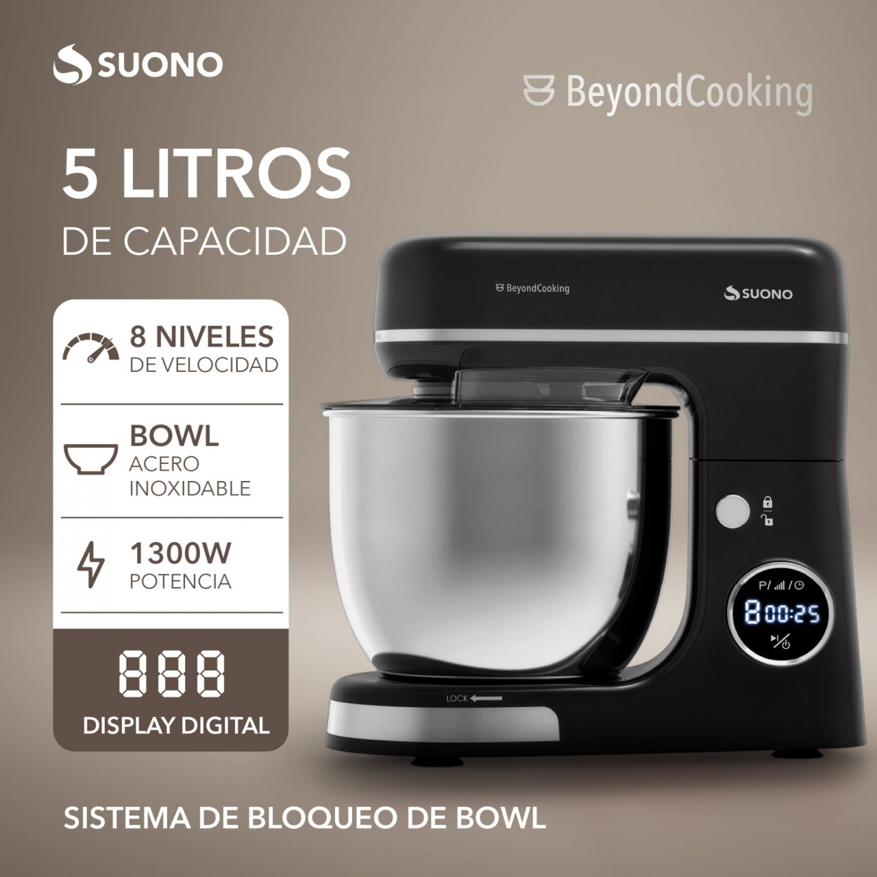 Batidora Planetaria Digital 1300W Negro
