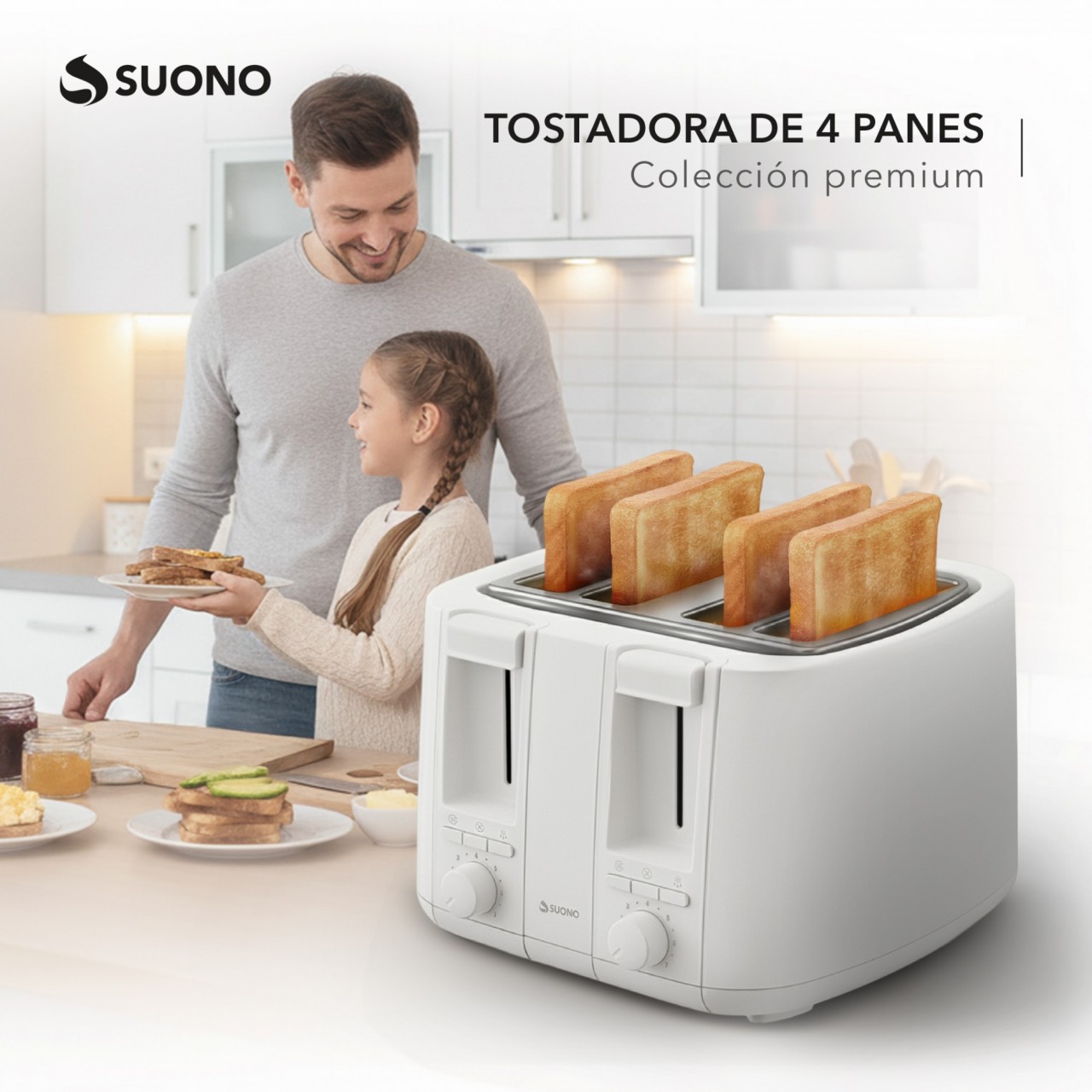 Tostadora Eléctrica 4 Rebanadas Blanco