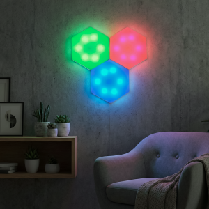 Set Luces Led Adhesivas Rgb Hexagonales Negro