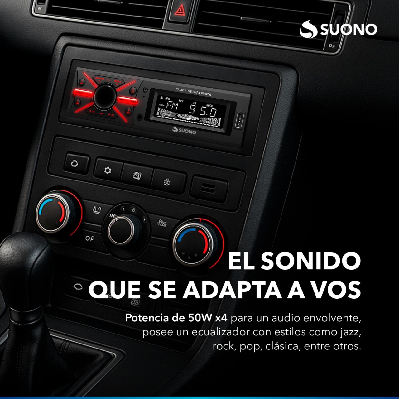Estéreo Desmontable Suono Bluetooth Usb Mp3 Fm Negro