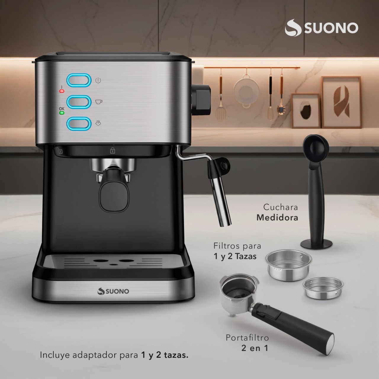Cafetera Espresso Suono 20 Bar Con Vaporizador Acero