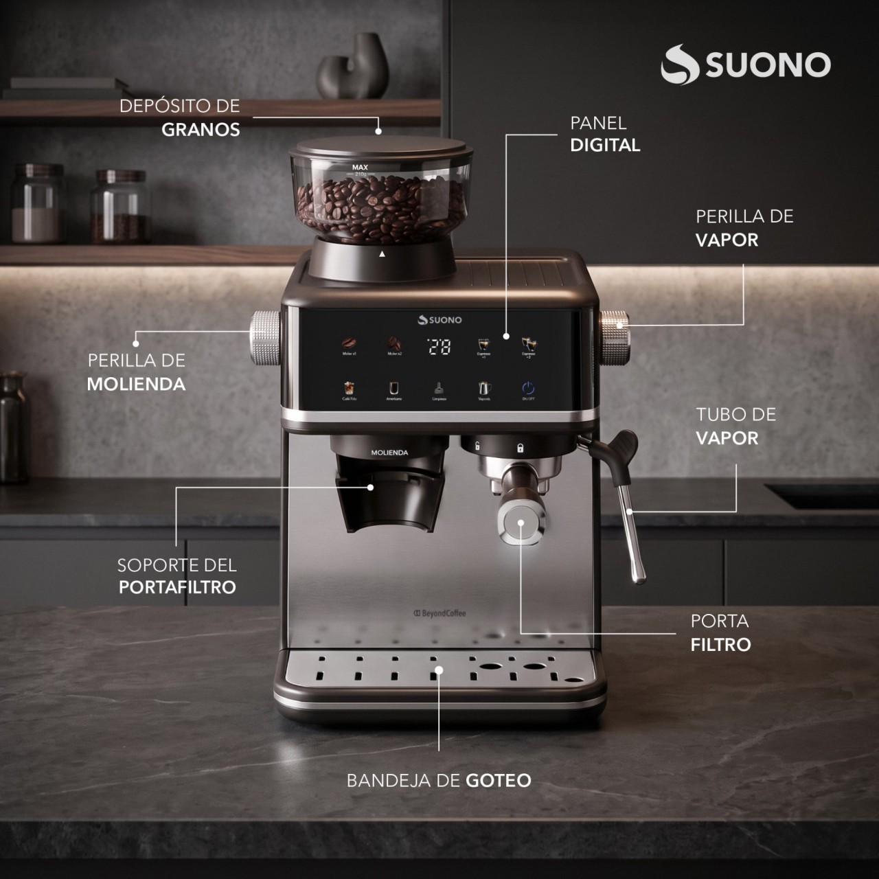 Cafetera Espresso Atelier Quot Con Molinillo Acero