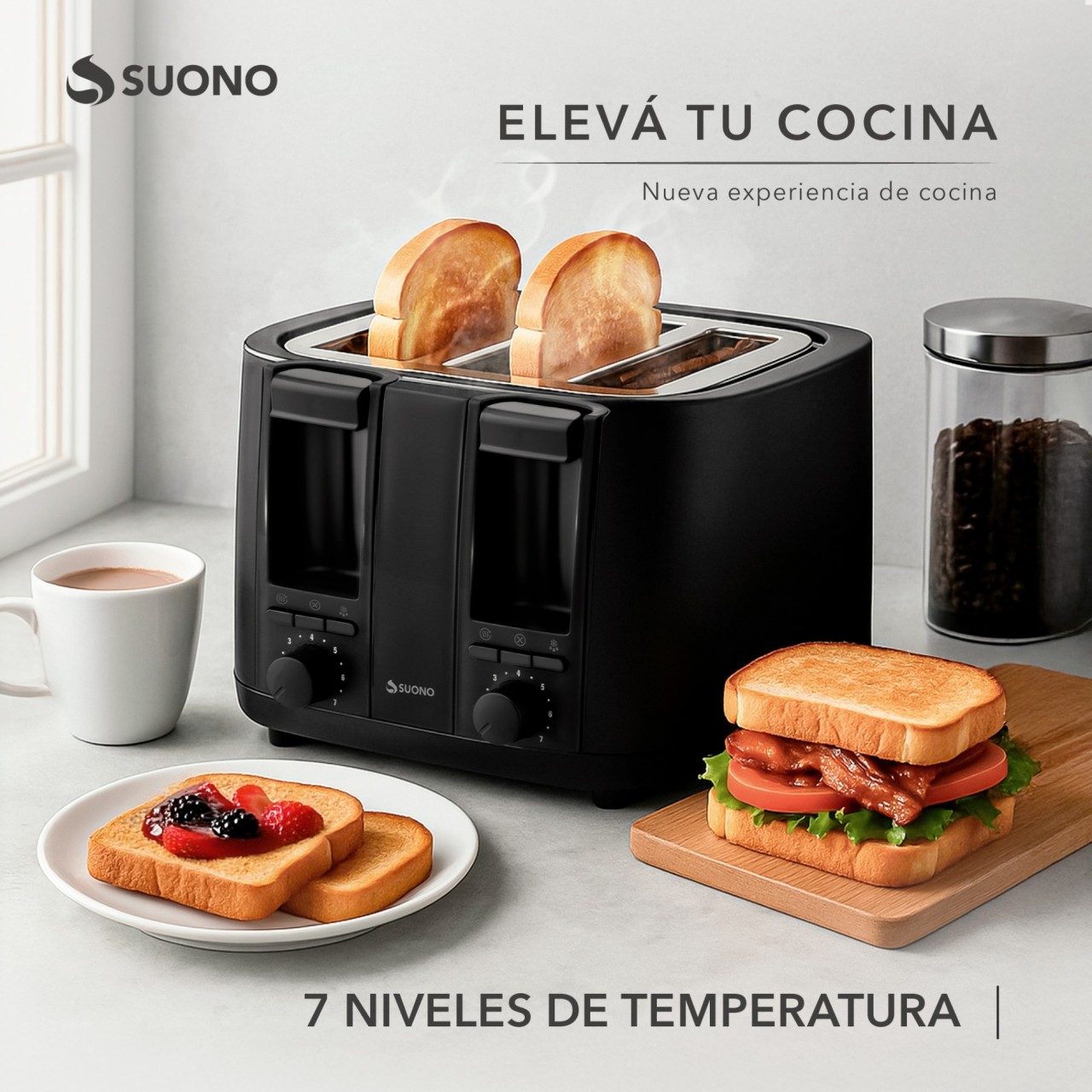 Tostadora Eléctrica 4 Rebanadas Negro