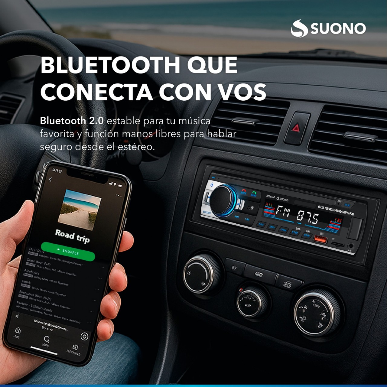 Estéreo Para Auto Suono Bluetooth Usb Mp3 Fm Negro