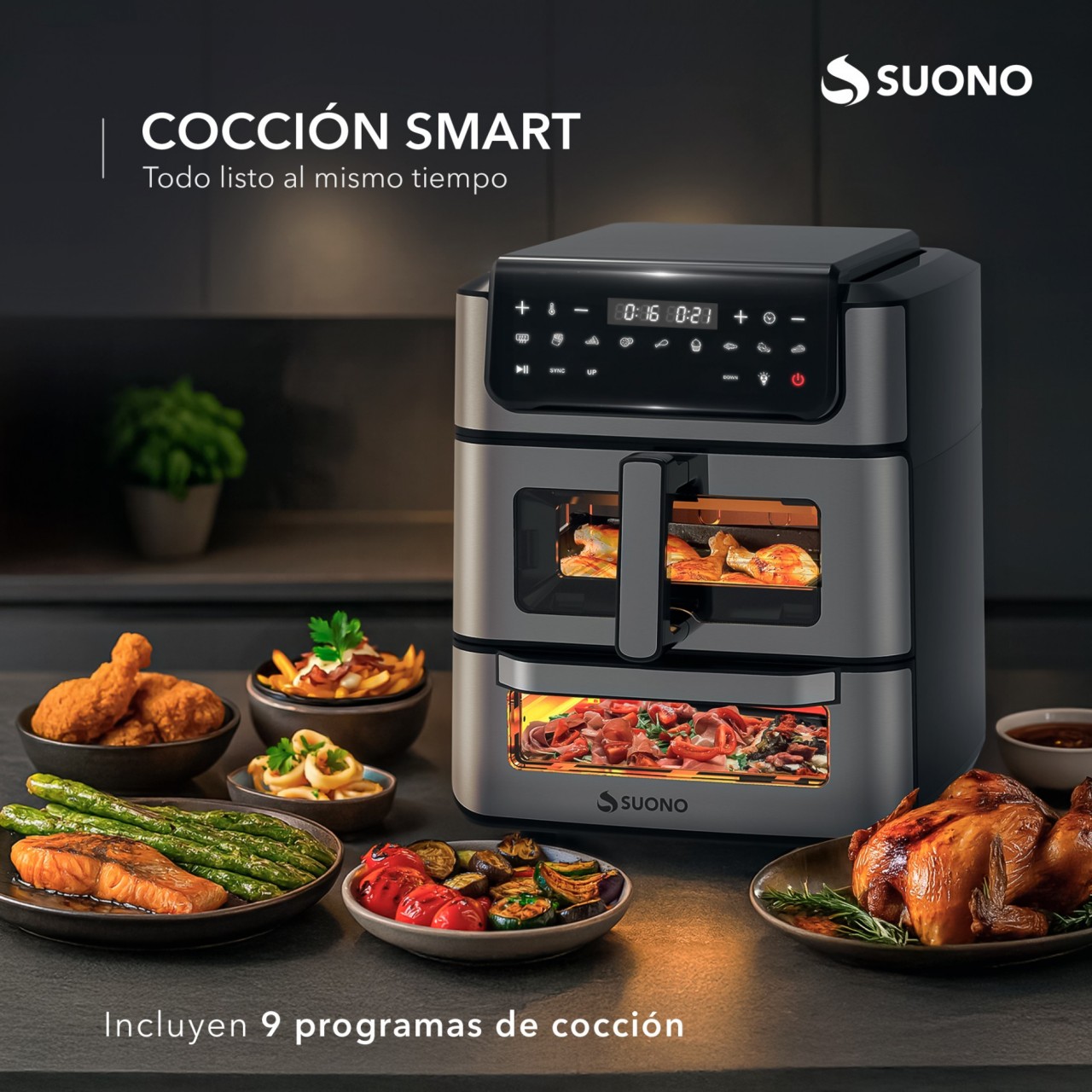 Freidora De Aire + Horno Pizzero Acero