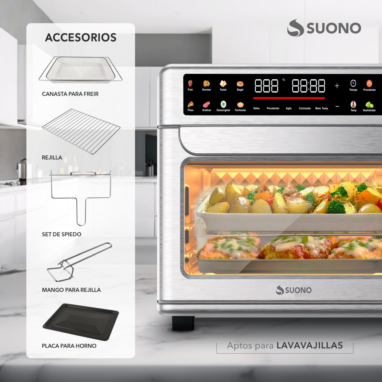 Horno Air Fryer Suono 25L Digital 1700W Acero